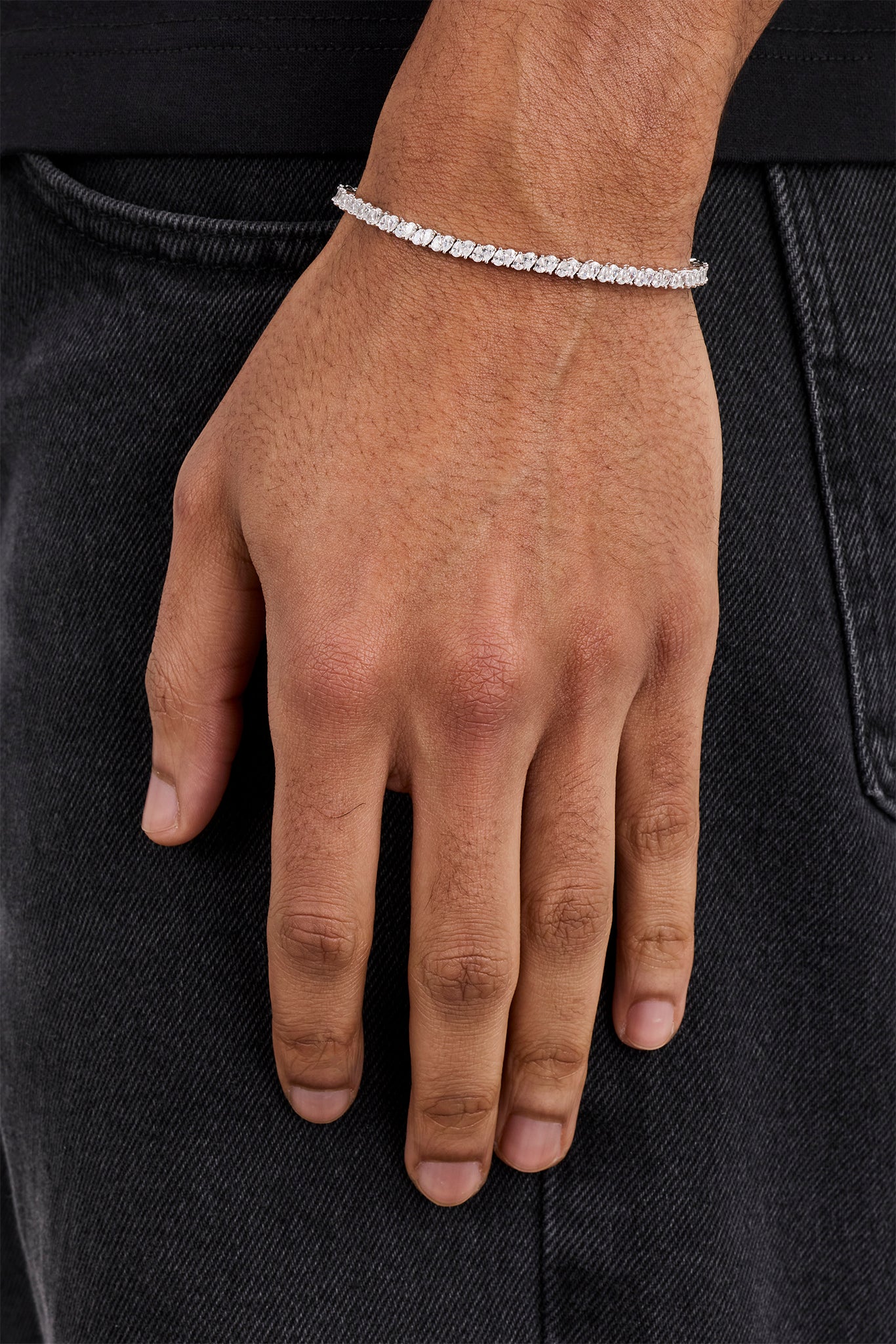 Birnenförmiges Tennisarmband mit Stein – 3 mm – Weiß